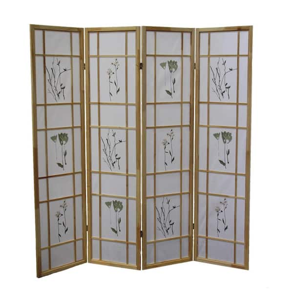 4 & 3 Panel Wood Shoji Screen Room Divider Flowered Design 