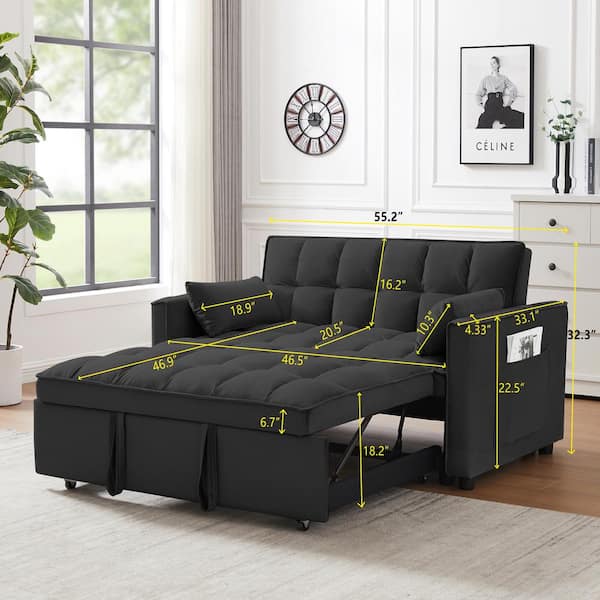 Convertible Sofa Bed,55Sleeper Bed Modern Velvet Loveseat Futon Sofa Couch  with Adjsutable Back and Arm Pockets,Small Spaces Pull Out Sleeper Sofa