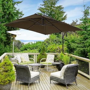 8.2FT Backyard Cantilever Hanging Patio Umbrella in Square Taupe Canopy, Steel Pole and Ribs for Outdoors, Beaches