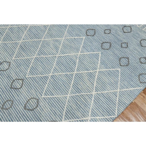 Berlin 2 x 3 Blue/White Geometric Pattern Area Rug for High Traffic Living Room Dining Room Bedroom