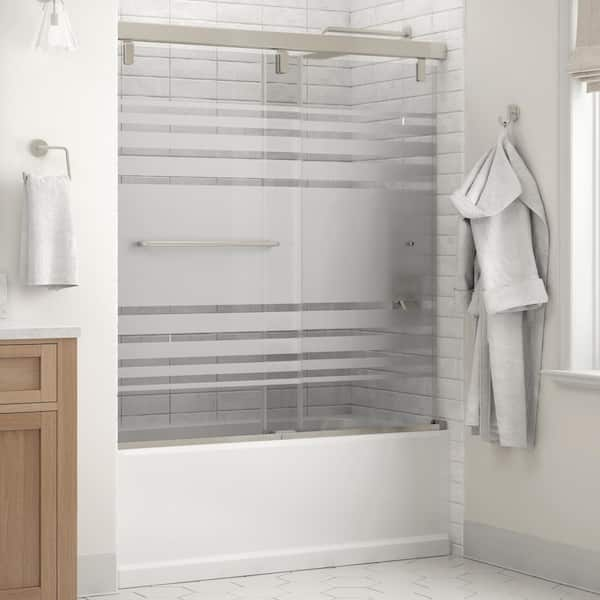 Delta Mod 60 in. x 59-1/4 in. Soft-Close Frameless Sliding Bathtub Door in Nickel with 1/4 in. Tempered Transition Glass