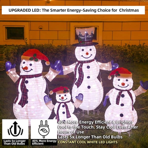 47.5 in. 4-Piece Outdoor Christmas Decoration Pop-Up Snowman Family Set with Cool White LEDs