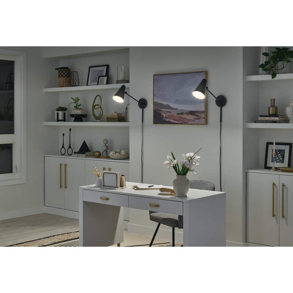 Sylvia Black Swivel Shade Dimmable Wall Sconce in Mid-Century Modern Style