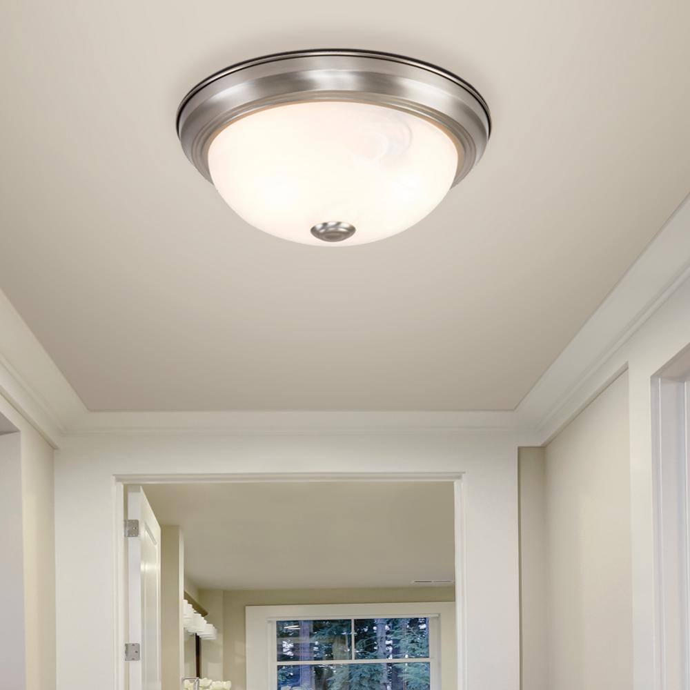 Satin Nickel 13" Flush Mount with Marble Glass Shade