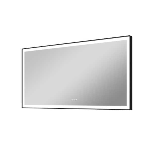 FORCLOVER 72 in. W x 36 in. H Rectangular Framed Anti-Fog Dimmable Wall Mounted LED Bathroom Vanity Mirror in Black