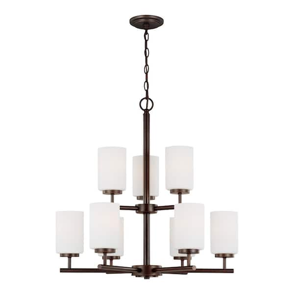 Generation Lighting Oslo 9-Light Burnt Sienna Contemporary Hanging Chandelier with Cased Opal Etched Glass Shades