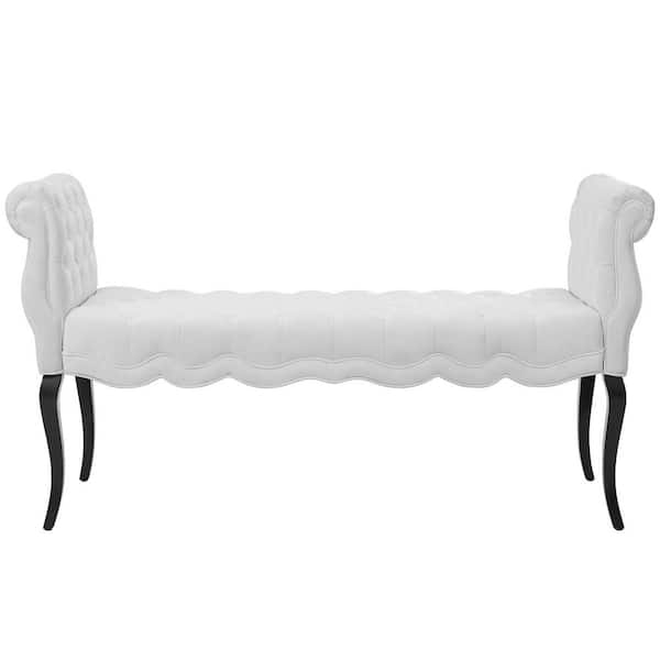 MODWAY Adelia White Chesterfield Style Button Tufted Performance Velvet Bench