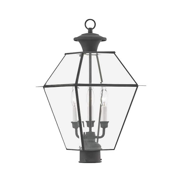AVIANCE LIGHTING Ainsworth 22 in. 3-Light Charcoal Cast Brass Hardwired Outdoor Rust Resistant Post Light with No Bulbs Included