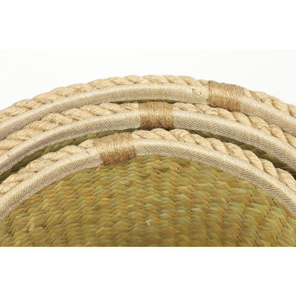 White and Beige Seagrass Round Storage Basket Set