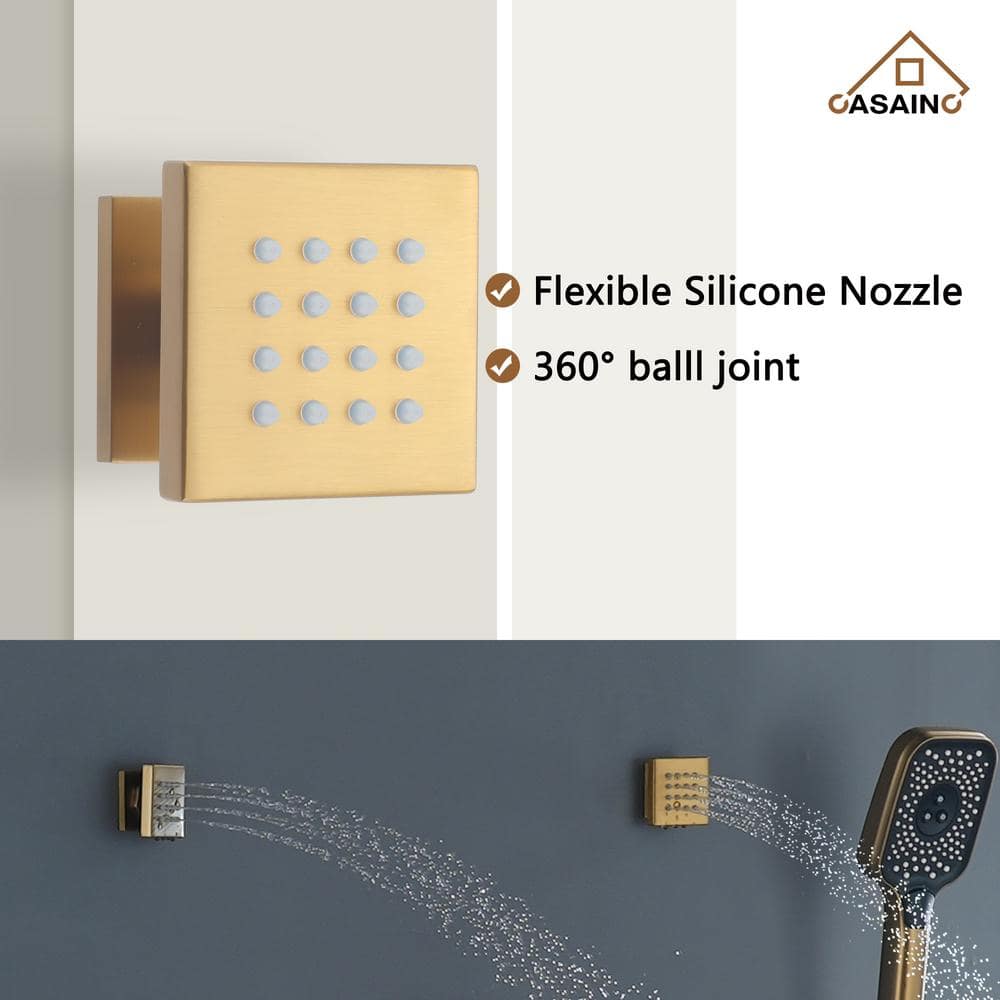 Brushed Gold Multi-Head Ceiling Mounted Shower System with Body Jets