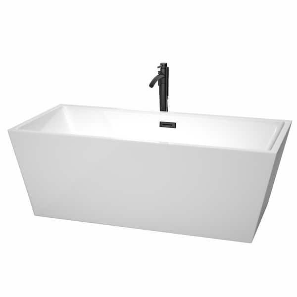 Wyndham Collection Sara 67 in. Acrylic Flatbottom Bathtub in White with Matte Black Trim and Faucet