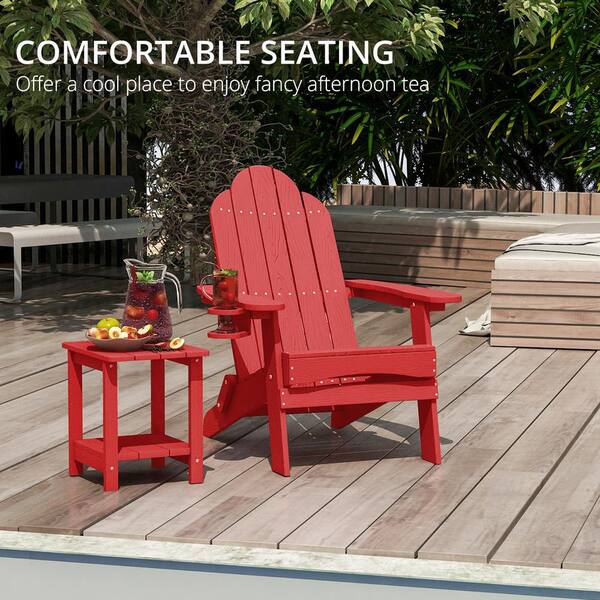 LUE BONA Red Adirondack Chairs with Cup Holder for Fire Pit and