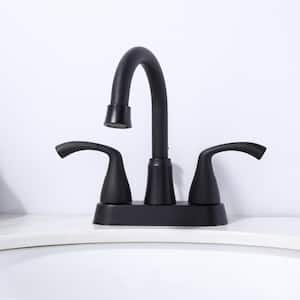 2-Handles 3-Holes Deck Mount Widespread Bathroom Faucet with Drain Assembly in Matte Black