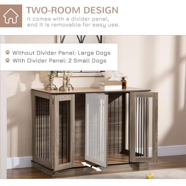 PawHut Modern Dog Crate End Table with Divider Panel for Large Dog and 2 Small Dogs, Gray