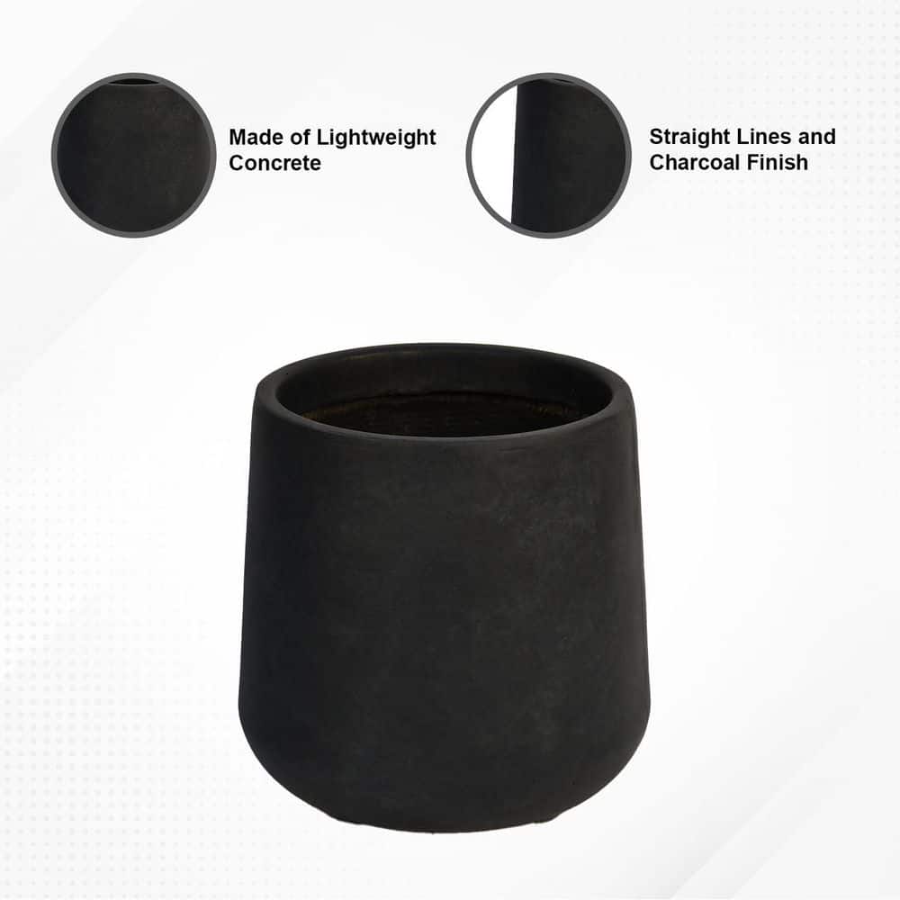Charcoal Round Concrete Planter with Soft Curves, 20"