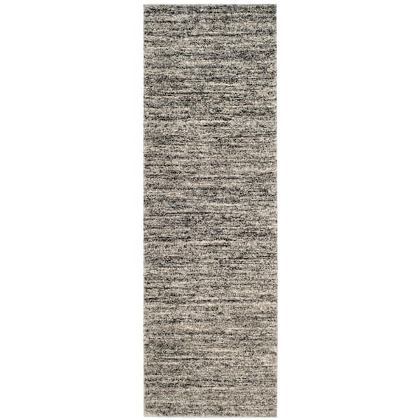 Retro 2 ft. x 13 ft. Ivory/Gray Striped Marle Runner Rug