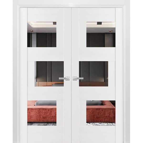 VDOMDOORS 72 in. x 96 in. 2 Panel White Finished Solid MDF Sliding Door with Hardware