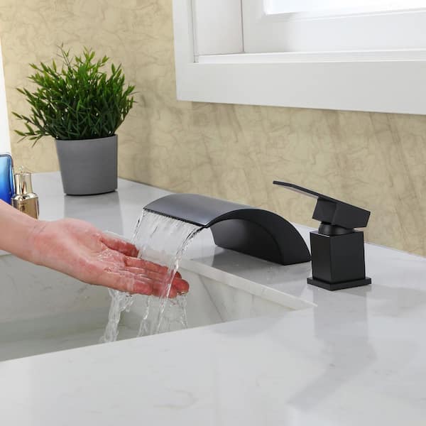 Molark 8 in. Widespread Single Handle Waterfall Spout Bathroom Faucet in Matte Black (Valve Included)