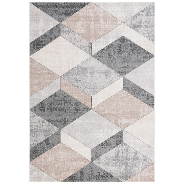 Phoenix 4 ft. x 6 ft. Light Gray/Beige Charcoal Distressed Illusion Area Rug