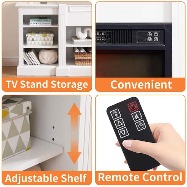 65 in. Freestanding Entertainment Console TV Stand with 23 in. Fireplace Insert, Sliding Door TV Cabinet, Antique brown