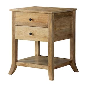 18 in. Natural Mango Rectangular Wood Top Accent Table with 2-Drawers