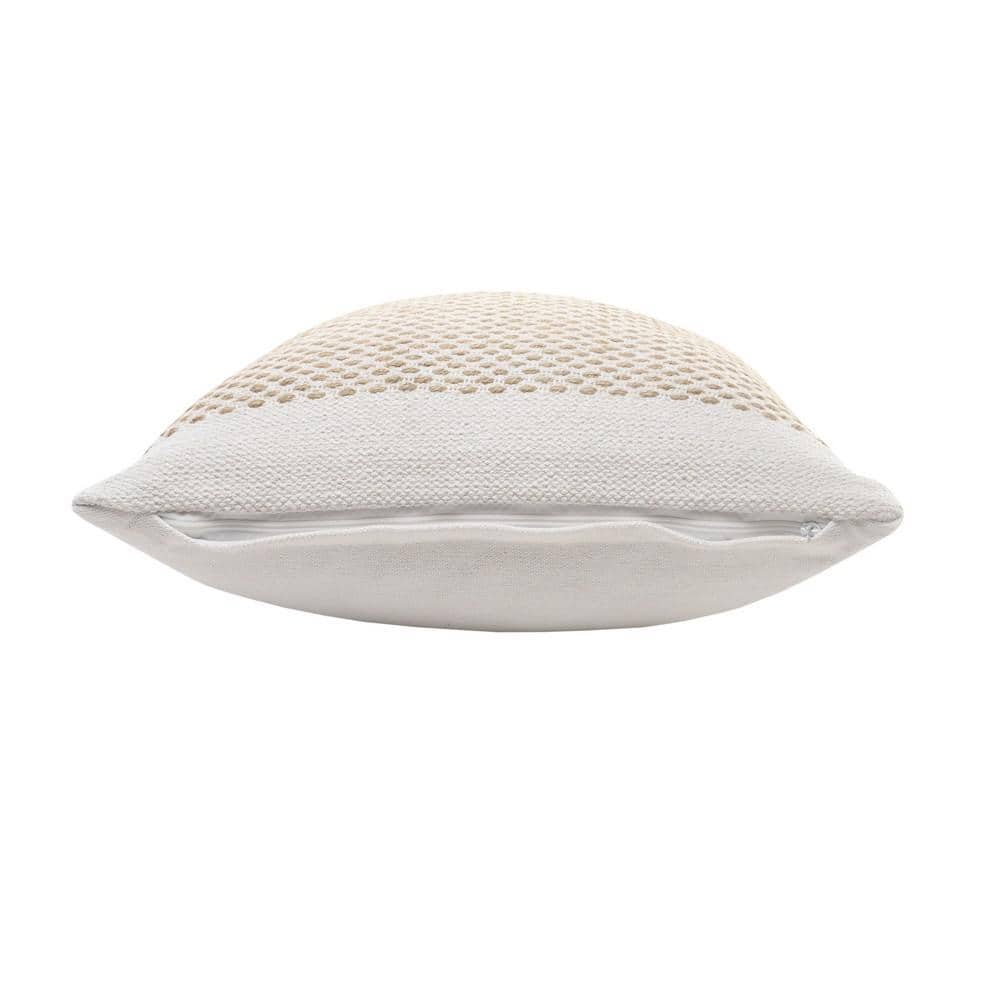 Ivory and Tan Jute Interwoven Square Throw Pillow