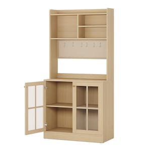 Ahlivia Oak Wood 31.49 in. W Buffet Cabinet Sideboards with 2-Door and 3 Open Display Shelf