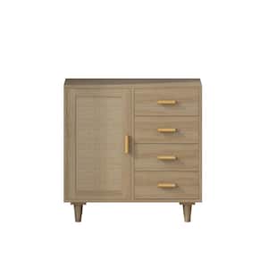 14.96 in. W x 31.5 in. D x 31.5 in. H Natural Beige Linen Cabinet with 4-Drawers, Rattan Decorative Doors