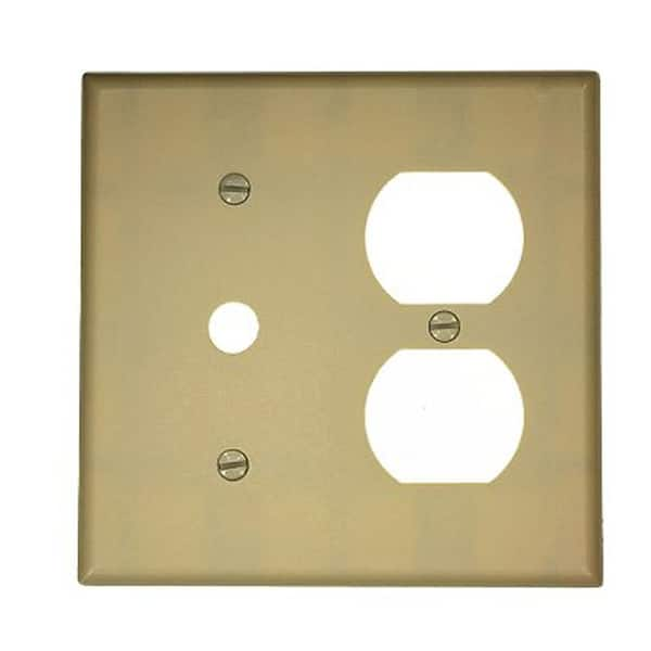 Leviton 2-Gang Ivory 0.406 in. Phone/Cable / 1- Duplex Outlet/Receptacle Plastic Strap Mount Standard Wall Plate (1-Pack) 86078