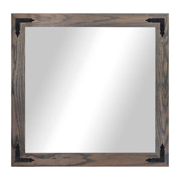 Rayne Mirrors (33 in. W x 28 in. H) Carbon Grey Hardwood Rectangle Mirror with Decorative Corner Bracket