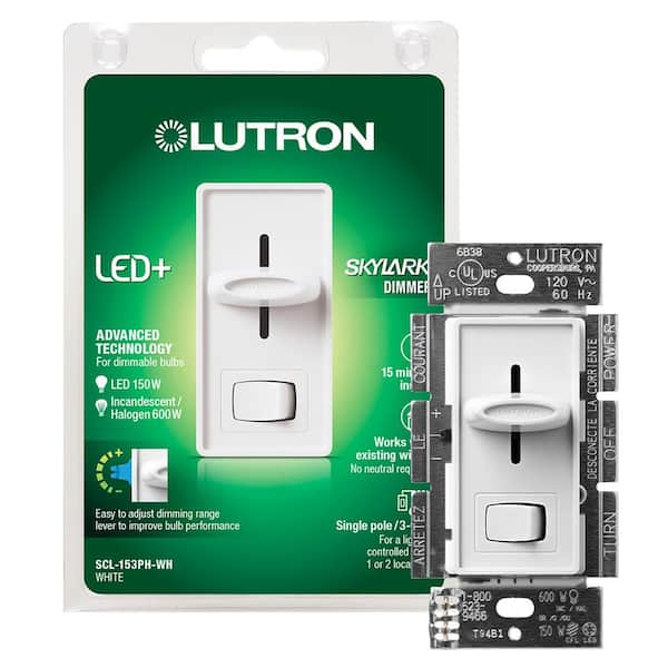 Lutron Skylark LED+ Dimmer Switch for Dimmable LED and Incandescent Bulbs, 150W LED/Single-Pole or 3-Way, White (SCL-153PH-WH)