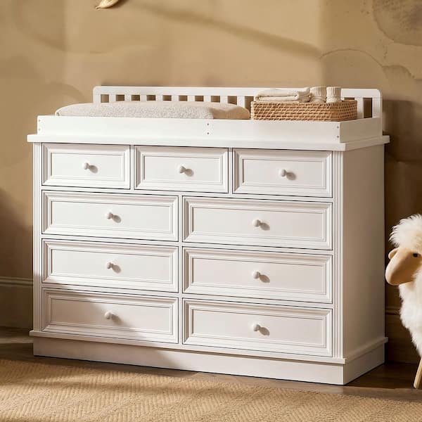 dresser drawers under $100 Kingdely White 100% Pine Solid Wood 9-Drawer 52.7 in. without Mirror, Changing Table, Chest of Drawers, Accent ZN-HS330182-02 Mirror UK Size:6 ProductID: 114810 Megan markle dress | Each drawer operates smoothly