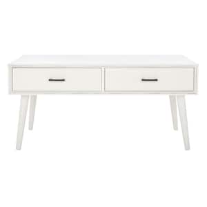 Mozart 37.75 in. Rustic White Wood Coffee Table with 2-Drawer