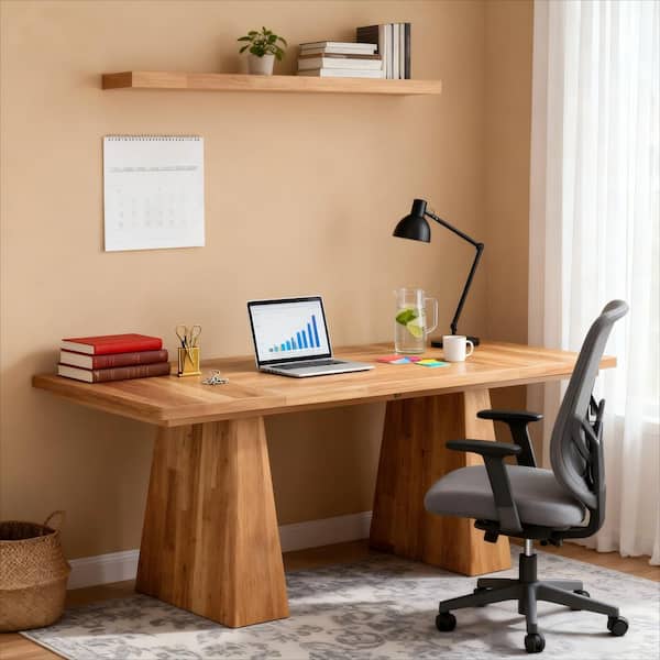 63 in. Brown Rectangle Wood Executive Desk, Large Modern Farmhouse Computer Desk for Home Office, Office