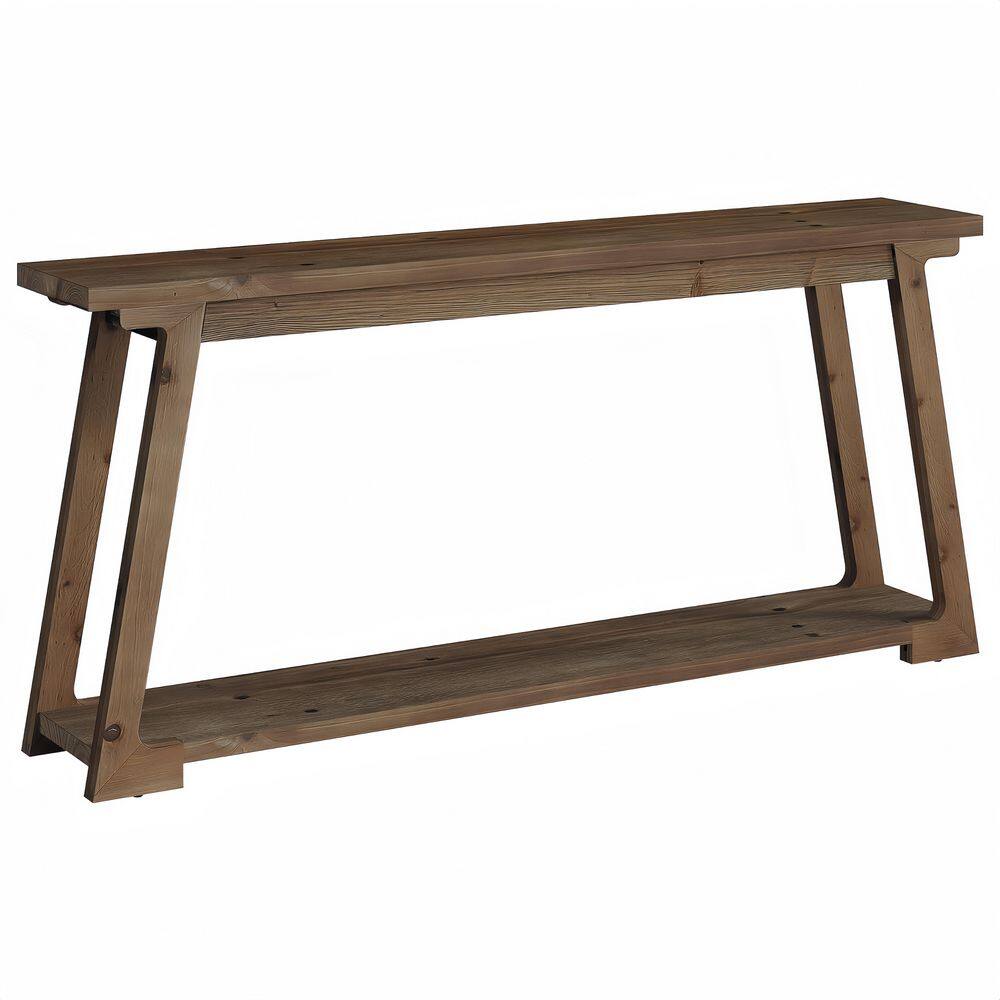 Turrella 62.99 in. Dark Brown Rectangle Solid Wood Console Table, Entryway Table with Storage Shelve for Living Room