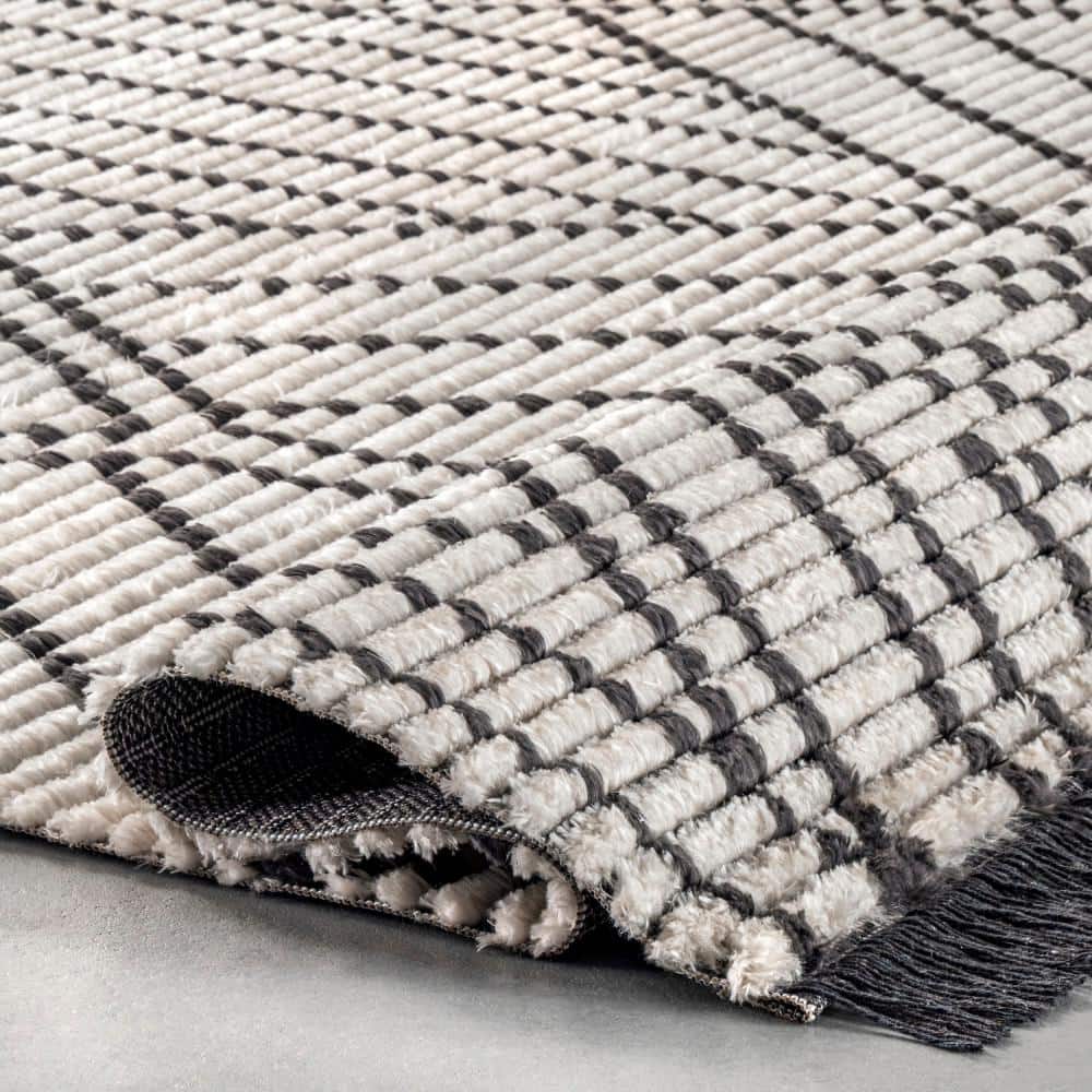 Silky Soft Beige Synthetic Shag Area Rug, 5'3" x 7'6"