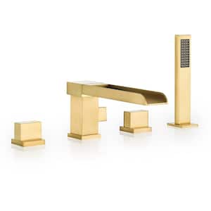 Nairn 2-Handle Deck-Mount Roman Tub Faucet with Hand Shower in Brushed Gold