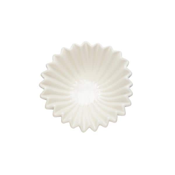 White Fluted Ceramic Serving Bowl with Zigzag Edge