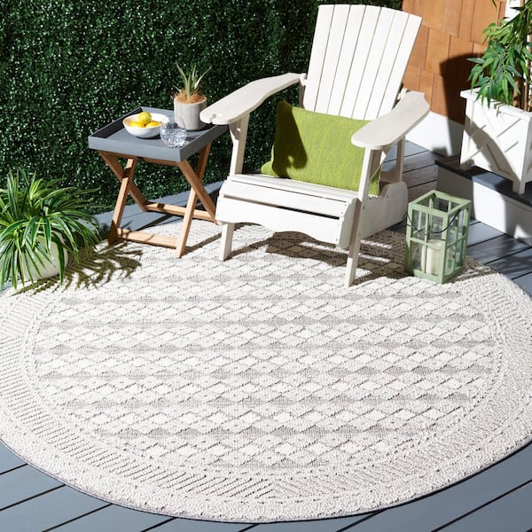 Global Light Gray/Dark Gray 7 ft. x 7 ft. Border Diamond Indoor/Outdoor Round Area Rug