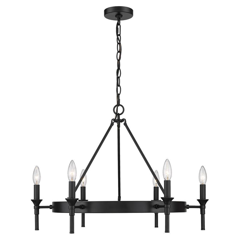 Matte Black 27'' Wagon Wheel 6-Light Chandelier