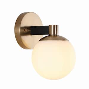 Modernist Globe 5.75 in. 1-Light Brass Gold/Black Metal Modern Contemporary LED Vanity Light with Frosted Glass