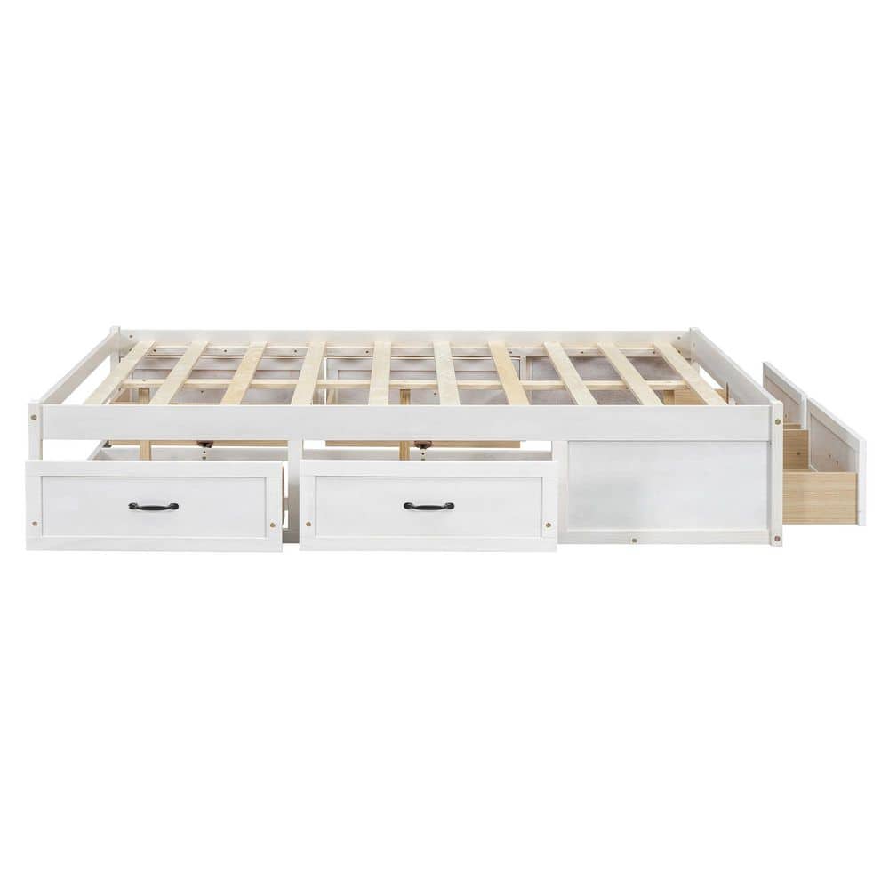 Antique White Wood Frame Queen Size Retro Platform Bed with 6 Storage Drawers - thumbnail 10