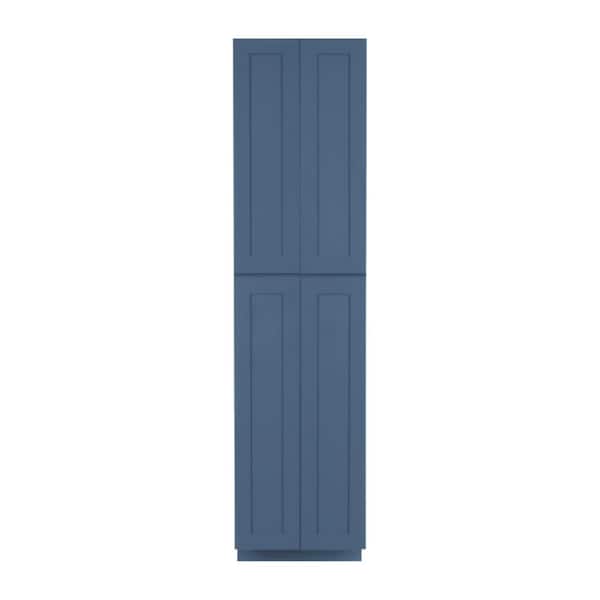 LIFEART CABINETRY Lancaster Blue Plywood Shaker Stock Assembled Tall Pantry Kitchen Cabinet 24 in. W x 90 in. D H x 27 in. D