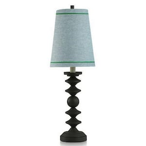 Deco 30 in. Black Task and Reading Table Lamp for Living Room with Blue Linen Shade