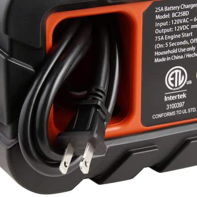 25 Amp Portable Car Battery Charger with 75 Amp Engine Start and Alternator Check