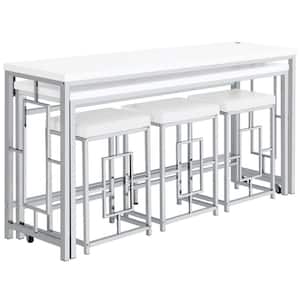Jackson 5-Piece White and Chrome Wood Top Multipurpose Counter Height Table Set