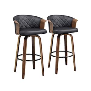 Iya 30.51 in. Black Faux Leather Swivel Counter Stools with Metal/Wood Frame and Metal Footrest, (Set of 2)