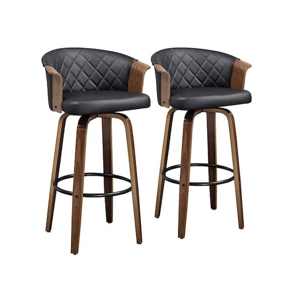 Art Leon Iya 30.51 in. Black Faux Leather Swivel Counter Stools with Metal/Wood Frame and Metal Footrest, (Set of 2)