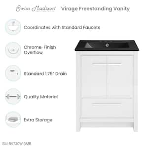 Virage 24 in. White Bathroom Vanity in Black with 3-Hole Ceramic Sink Top