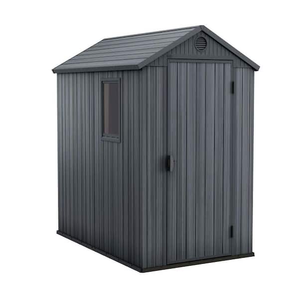 Darwin 4 ft. W x 6 ft. D Outdoor Durable Resin Plastic Storage Shed with Lockable Door and Floor, Grey (24.96 sq. ft.)